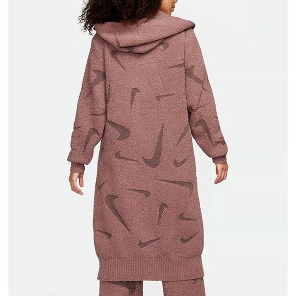 Nike Phoenix Cozy Boucle Long Knit Cardigan Size Medium Women Plum FD4282-208 - Picture 4 of 6